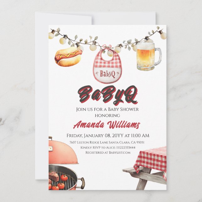 Rustic BabyQ Red Clothesline BBQ Baby Shower Inbjudningar (Framsida)