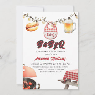 Rustic BabyQ Red Clothesline BBQ Baby Shower Inbjudningar