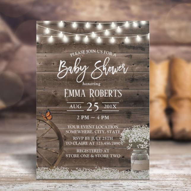 Rustic Baby's Band Blommigt Barn Baby Shower Inbjudningar (Skapare uppladdad)