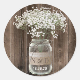 Rustic Baby's Band Blommigt Burk Wood Bröllop Runt Klistermärke