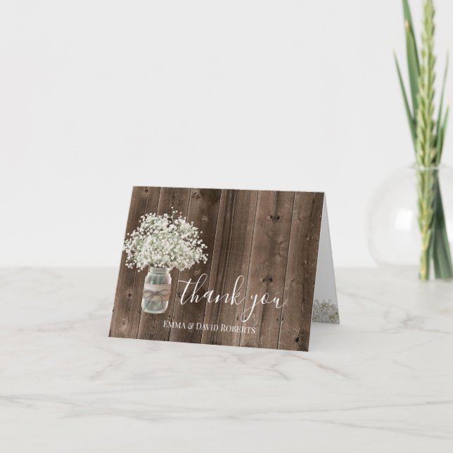 Rustic Baby's Band Blommigt Burk Wood Tack Kort (Framsida)