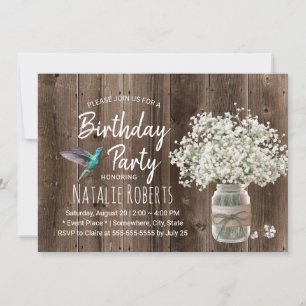 Rustic Baby's Band Burk & Hummingbird Birthday Inbjudningar