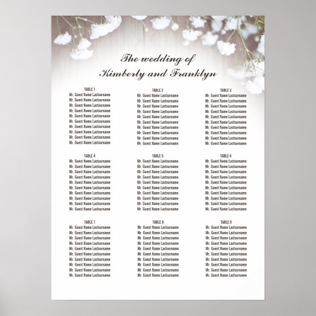 Rustic Baby's Band Landsbyggsbröllop Seating Chart Poster (Framsidan)