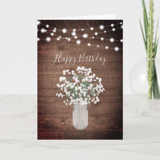 Rustic Baby's Band Ljus Mason Burk Birthday Kort (Framsida)