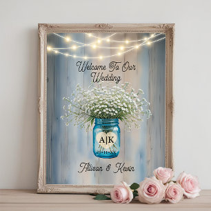 Rustic Baby's Band Mason Burk Bröllop Poster tecke