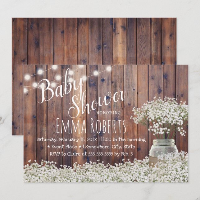 Rustic Baby's Band String Ljus Baby Shower Inbjudningar (Fram/baksida)