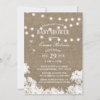 Rustic Baby's Band String Ljus Baby Shower Inbjudningar