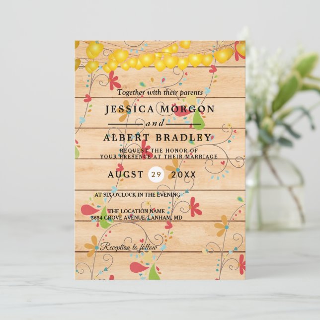 Rustic Baby's Band String Ljus Formal Bröllop Inbjudningar (Stående Fram)