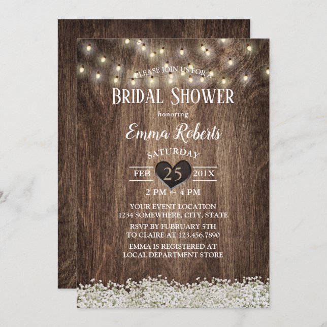 Rustic Baby's Band String Ljus Möhippa Inbjudningar (Fram/baksida)