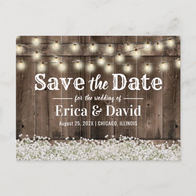 Rustic Baby's Band String Ljus Spara datum Meddelande Vykort (Framsida)