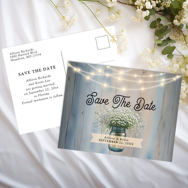 Rustic Baby's Band & String Ljus Spara datum Vykort (Simple Save The Date)