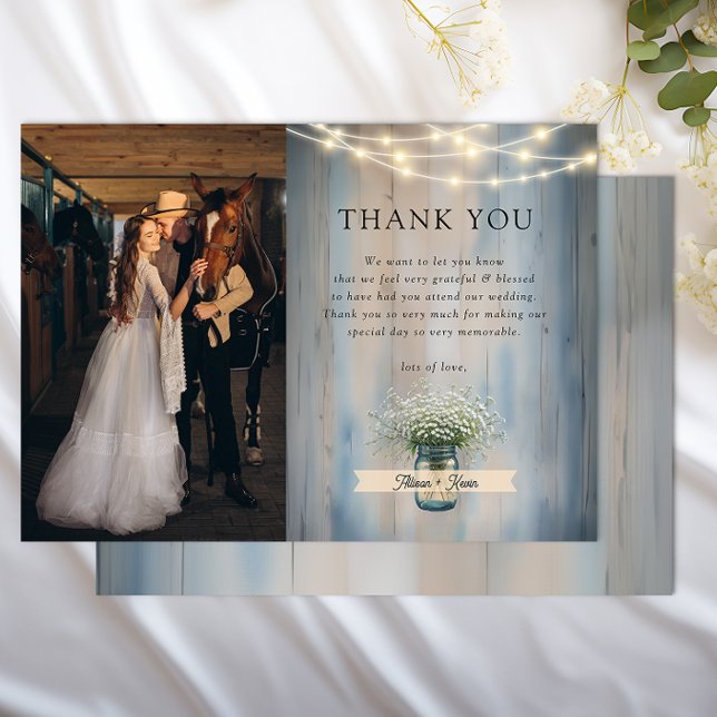 Rustic Baby's Bandeand Bröllop Photo Tackto You Ca Tack Kort (Country Wedding Thank You Card)