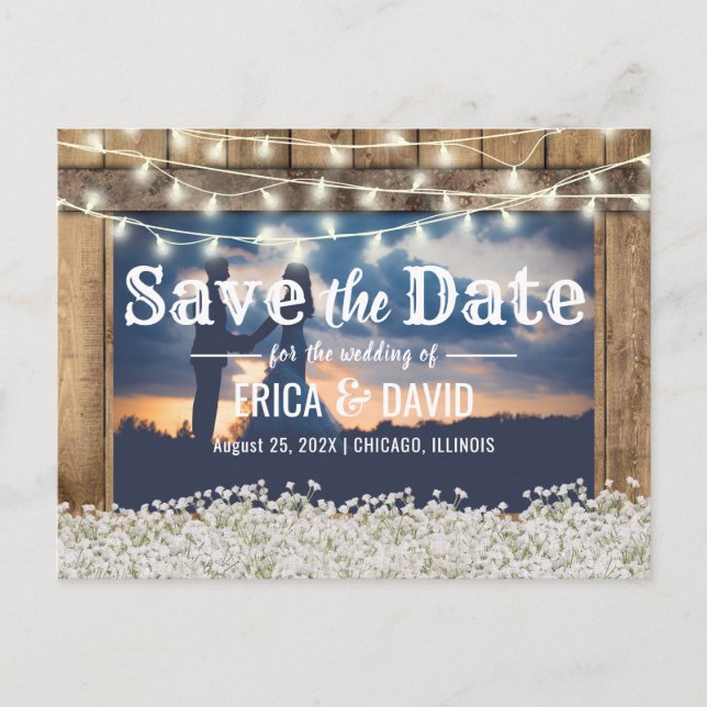 Rustic Baby's Bandeand Photo Save the Date Meddelande Vykort (Framsida)