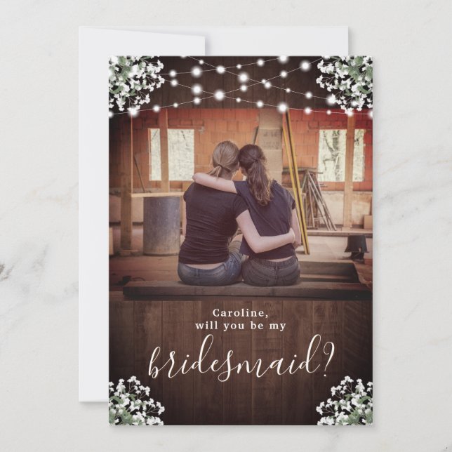 Rustic Babys Ljus, var mitt Bridesmaid-kort Inbjudningar (Framsida)
