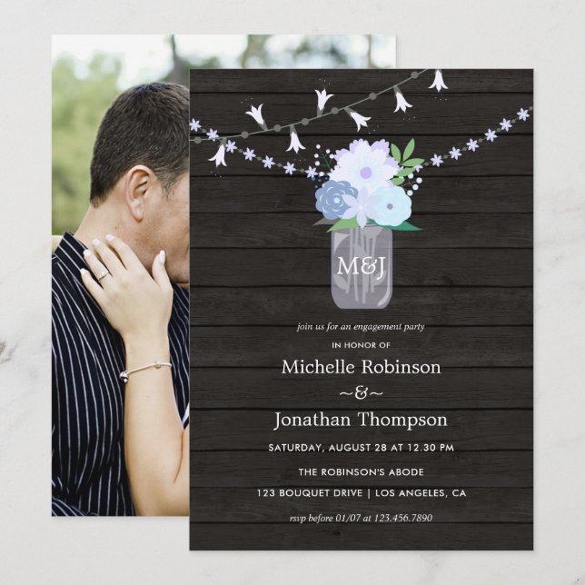 Rustic backyard mason burk Vår Förlovningsfest Inbjudningar (Fram/baksida)