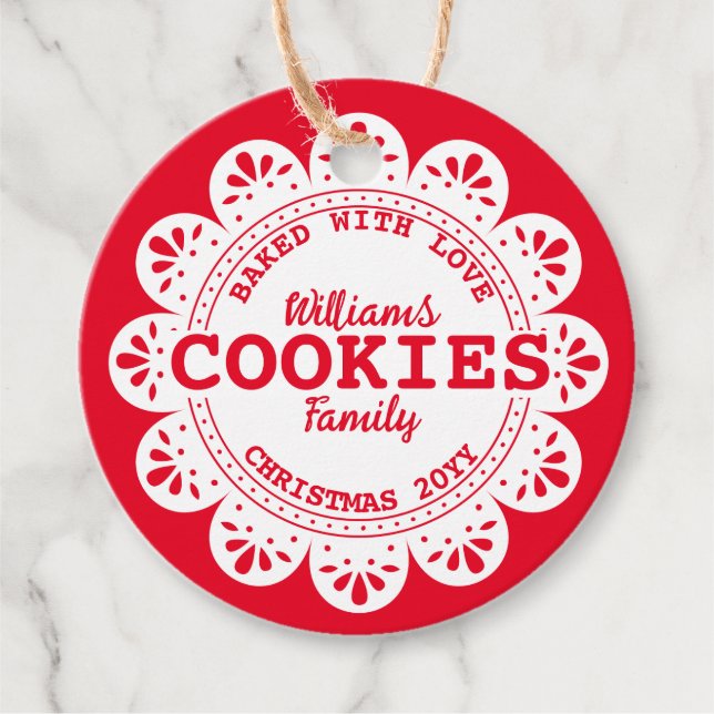 Rustic Baked med kärlek jul Cookies Red Gåvor Etiketter (Framsida)