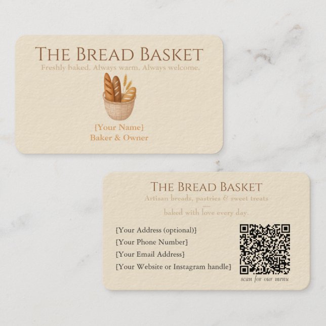 Rustic Bakery-Affärskort med Bread-Logotyp Visitkort (Fram/baksida)