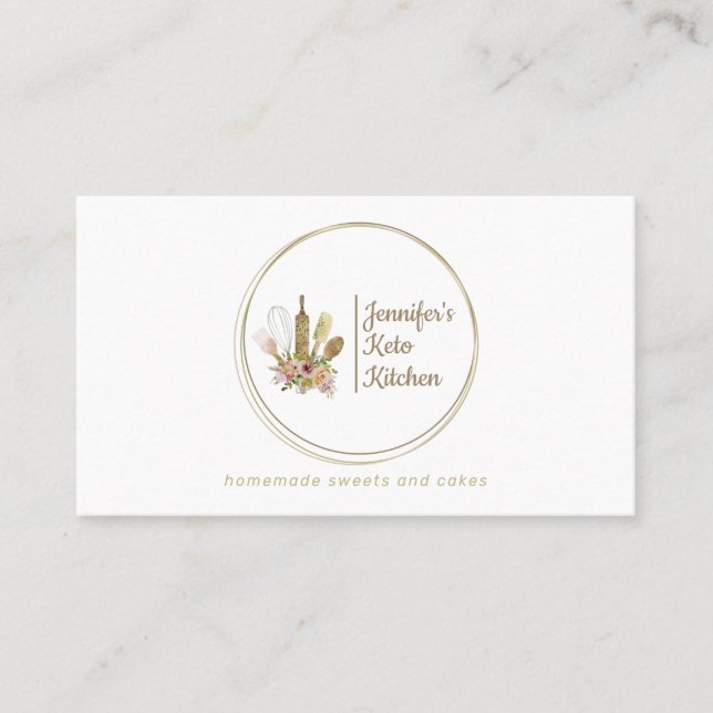 Rustic Bakery Logotyp Keto Vegansk Kock Visitkort (Framsida)