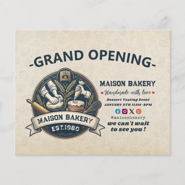 Rustic Bakery Store Pastry Desserts Grand Opening Flygblad (Framsidan)