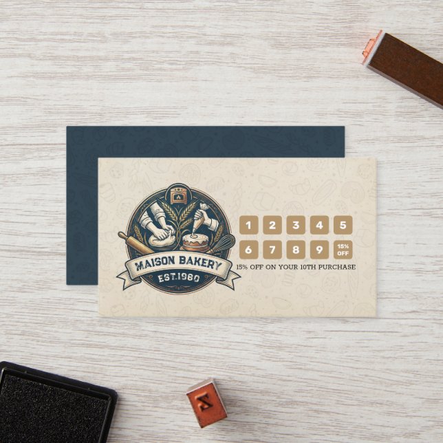 Rustic Bakery Store Pastry Desserts Loyalty Punch Lojalitetskort (Fram/Back In Situ)