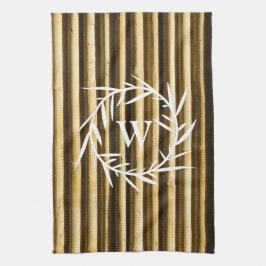 Rustic Bamboo Monogram Lodrät Linjer Mönster Kökshandduk