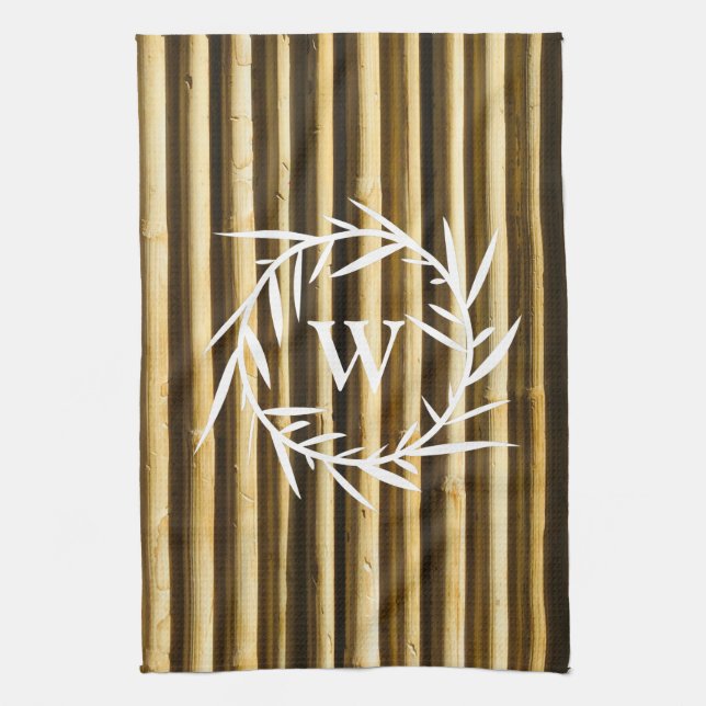 Rustic Bamboo Monogram Lodrät Linjer Mönster Kökshandduk (Vertikal)