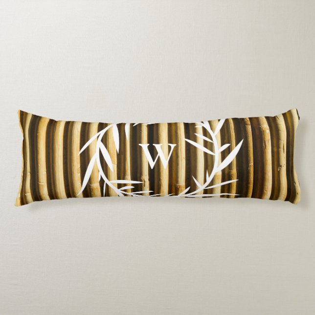 Rustic Bamboo Monogram Lodrät Linjer Mönster Kroppskudde (Framsidan)