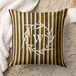 Rustic Bamboo Monogram Lodrät Linjer Mönster Kudde