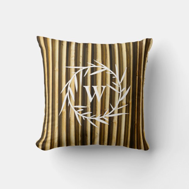 Rustic Bamboo Monogram Lodrät Linjer Mönster Kudde (Framsida)