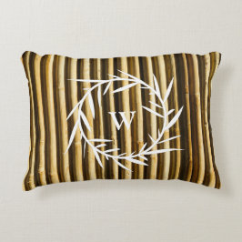 Rustic Bamboo Monogram Lodrät Linjer Mönster Prydnadskudde