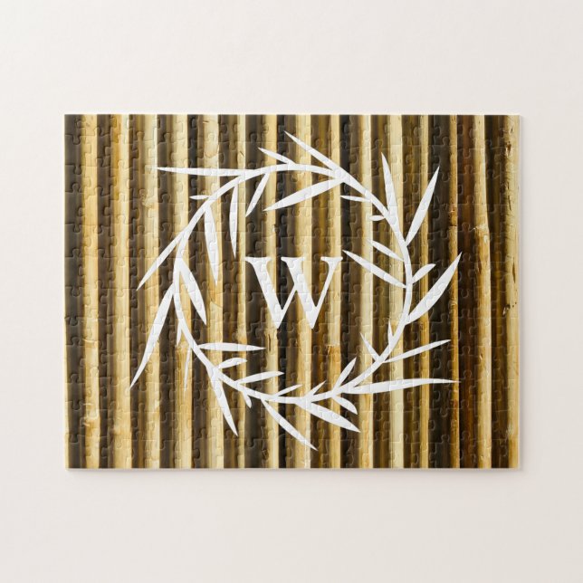 Rustic Bamboo Monogram Lodrät Linjer Mönster Pussel (Horisontell)