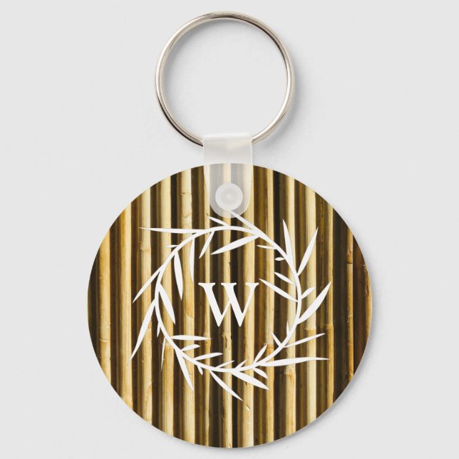 Rustic Bamboo Monogram Lodrät Linjer Nyckelring (Framsida)