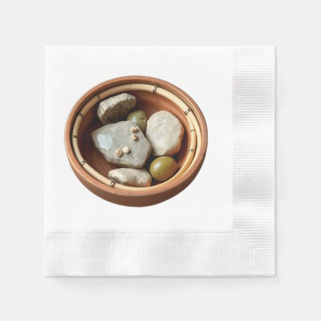 Rustic Bamboo och Stone Bowl Pappersservett (Framsidan)
