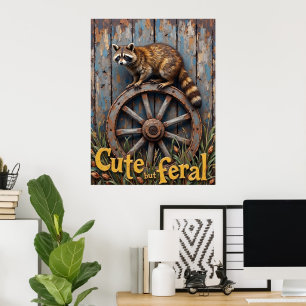 Rustic Bandit: Raccoon on on Wheel Poster