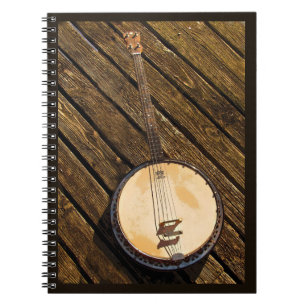 Rustic Banjo Music Instrument på Wood Notebook Anteckningsbok