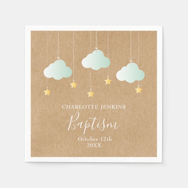 Rustic Baptism Christening Twinkle Stars Pappersservett (Framsidan)
