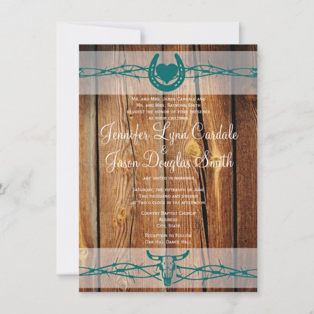 Rustic Barbed Wire Horseshoe Bröllopsinbjudningar Inbjudningar (Framsida)