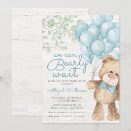 Rustic Barly Wait Blue Bear Boy Shower Inbjudningar