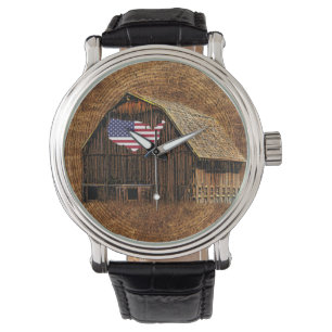 Rustic Barn American Flagga Armbandsur