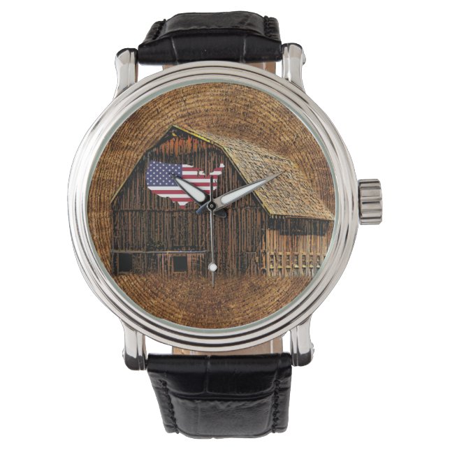 Rustic Barn American Flagga Armbandsur (Framsida)