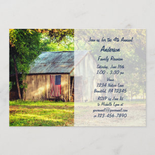 Rustic Barn American Flagga Family Reunion Inbjuda Inbjudningar