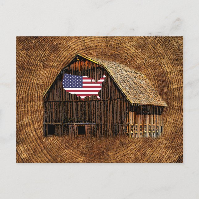 Rustic Barn American Flagga Inbjudan Vykort (Framsida)