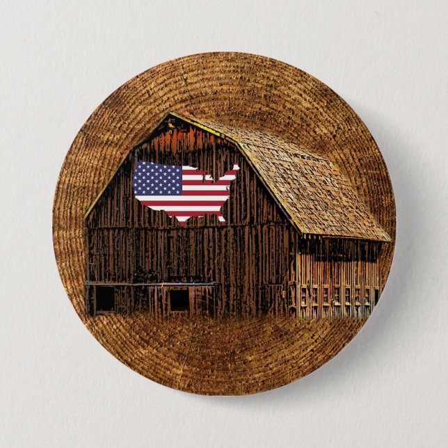 Rustic Barn American Flagga Knapp (Framsida)