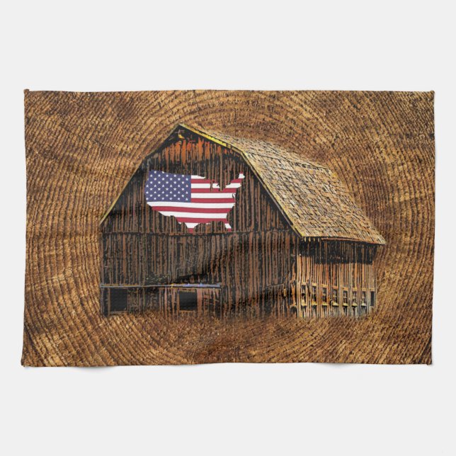 Rustic Barn American Flagga Kökshandduk (Horisontell)