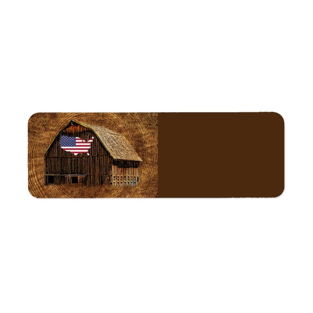 Rustic Barn American Flagga Returadress Etikett (Framsidan)