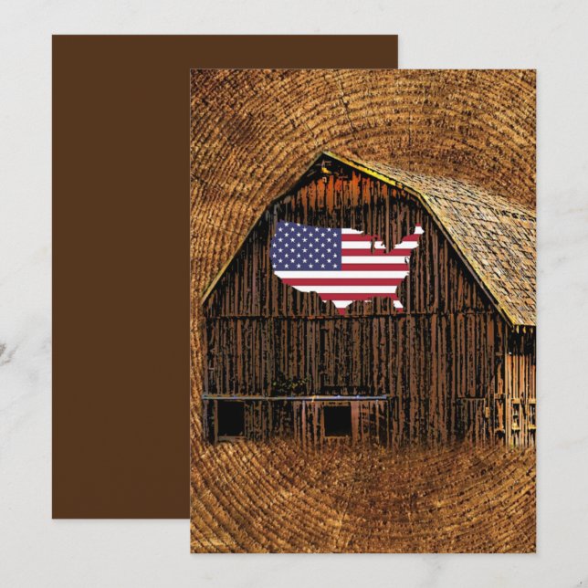 Rustic Barn American Flagga Tack Kort (Fram/baksida)
