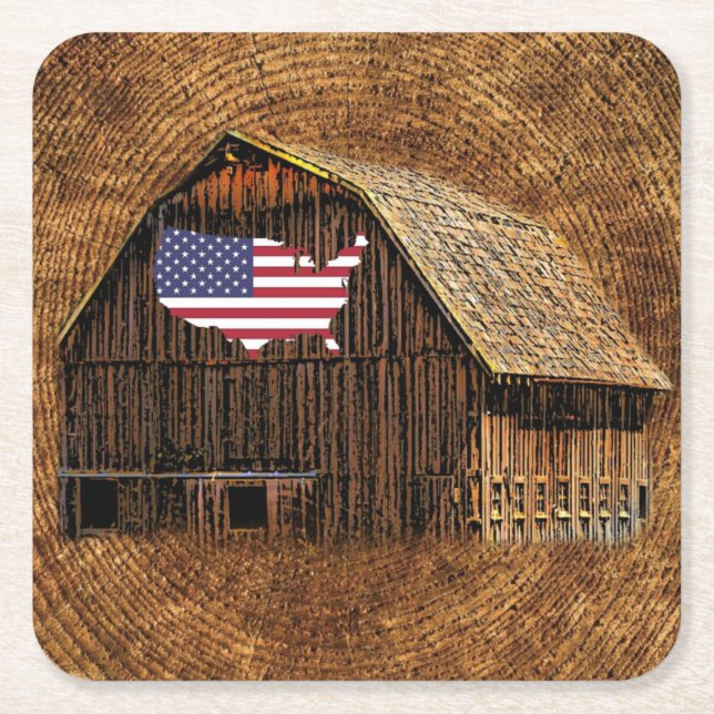 Rustic Barn American Flagga Underlägg Papper Kvadrat (Framsidan)