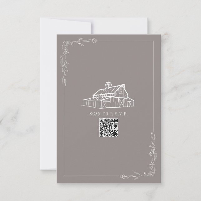 Rustic Barn Amethyst Grått QR Code Bröllop OSA Kort (Framsida)