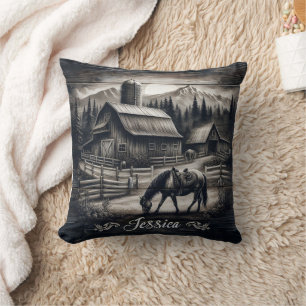 Rustic Barn and Horse in Mountain Ligcape Kudde