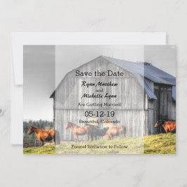 Rustic Barn and Horses Spara datumet Bröllop Inbjudningar